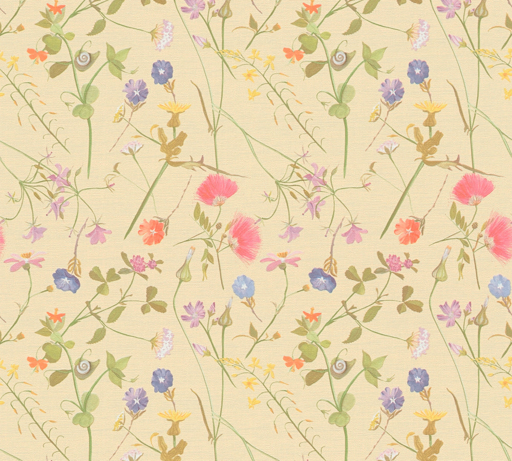 House of Turnowsky - Flowers botanical wallpaper AS Creation Roll Light Yellow  389013