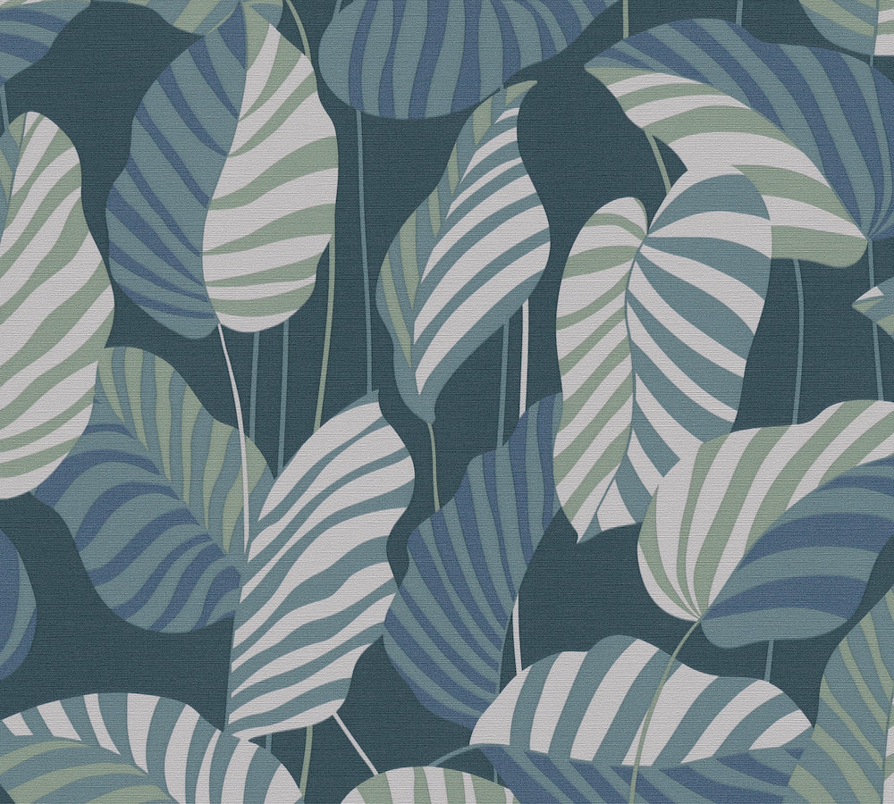 Antigua - Jungle Leaves botanical wallpaper AS Creation Roll Dark Blue  390944