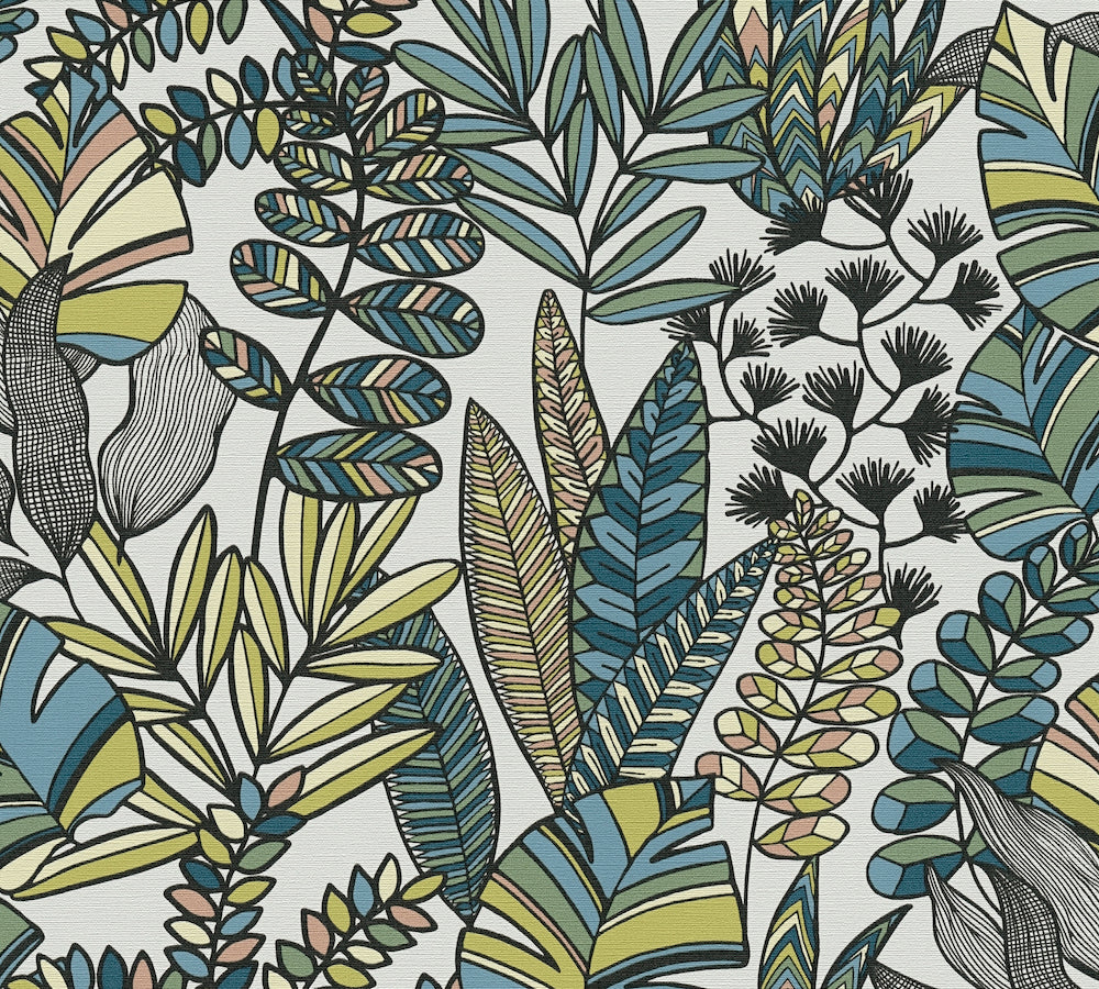 Antigua - Jungle Plants botanical wallpaper AS Creation Roll Blue  390951