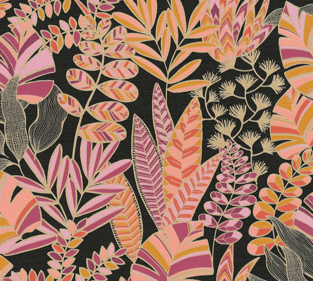 Antigua - Jungle Plants botanical wallpaper AS Creation Roll Black  390953
