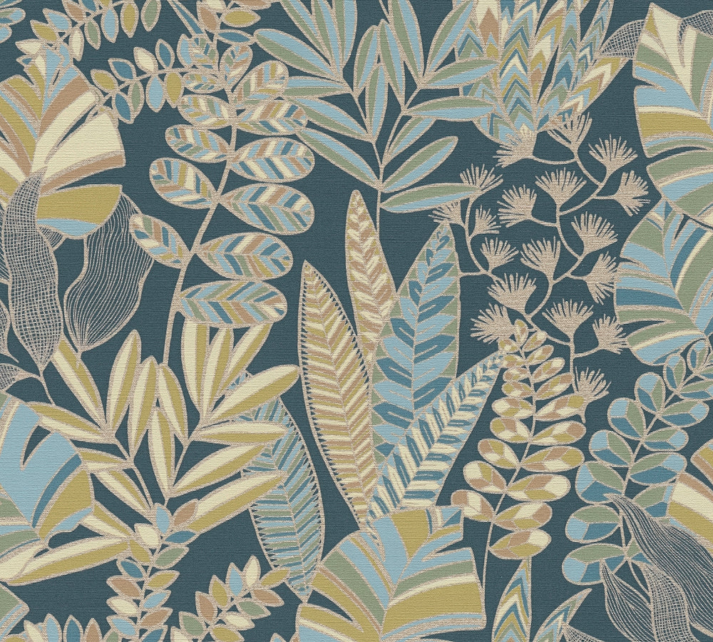 Antigua - Jungle Plants botanical wallpaper AS Creation Roll Dark Blue  390955