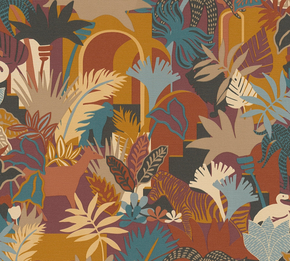 Antigua - Jungle Animals botanical wallpaper AS Creation Roll Purple  390961