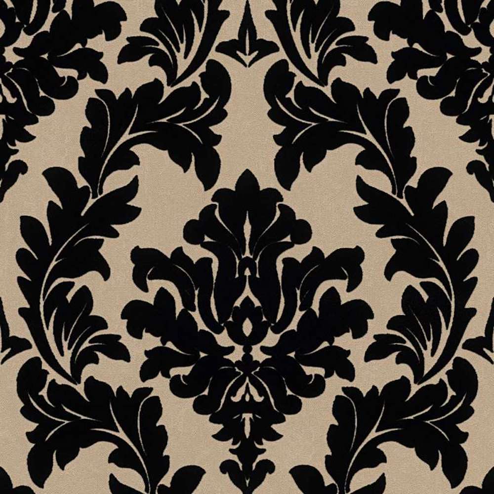 Castello -Flocked Damask Desire textile wallpaper AS Creation Roll Black  335804