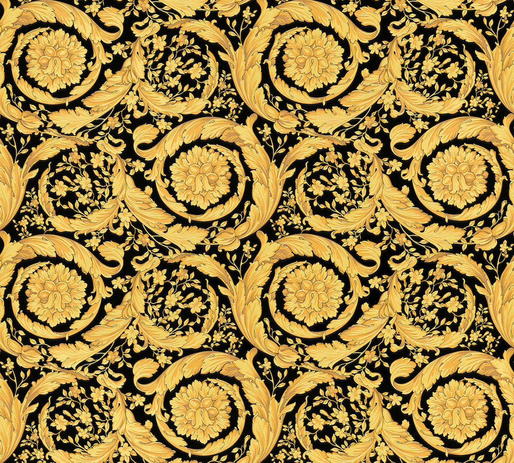 Versace 4-  Classic Floral Swirls designer wallpaper AS Creation Roll Black  935834