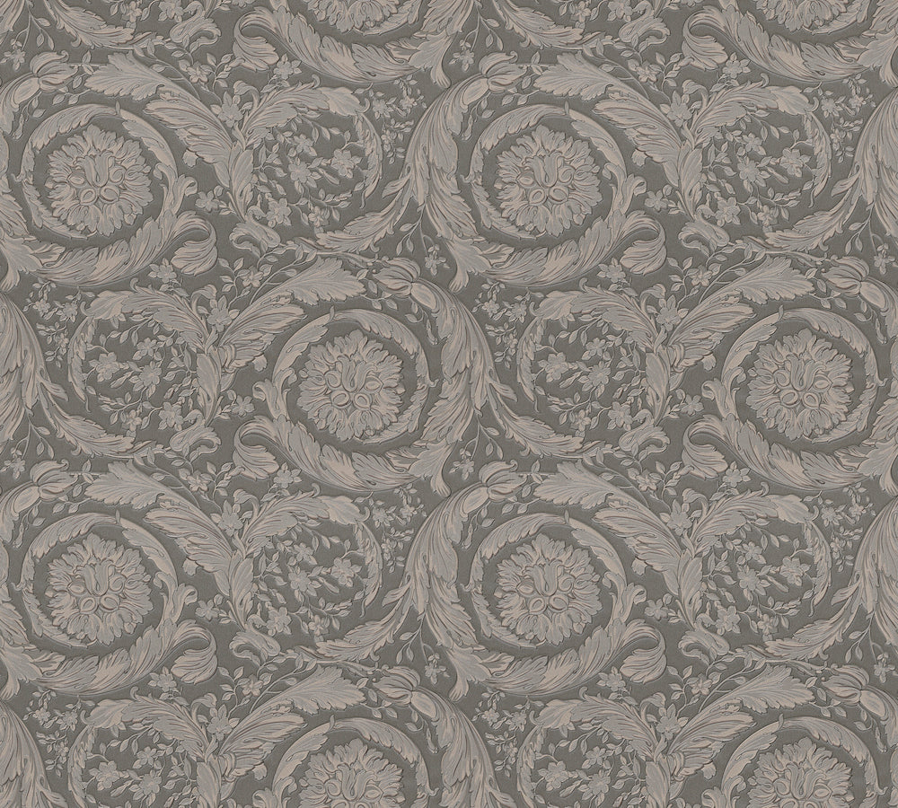 Versace 4-  Classic Floral Swirls designer wallpaper AS Creation Roll Grey  935836