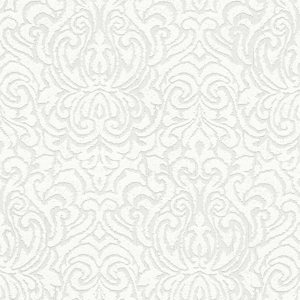 Tessuto 2 - Flocked Damask textile wallpaper AS Creation Roll Cream  961932