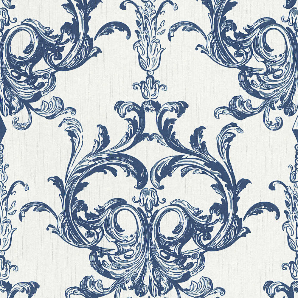 Tessuto 2 - Classic Damask Flock textile wallpaper AS Creation Roll Blue  961964