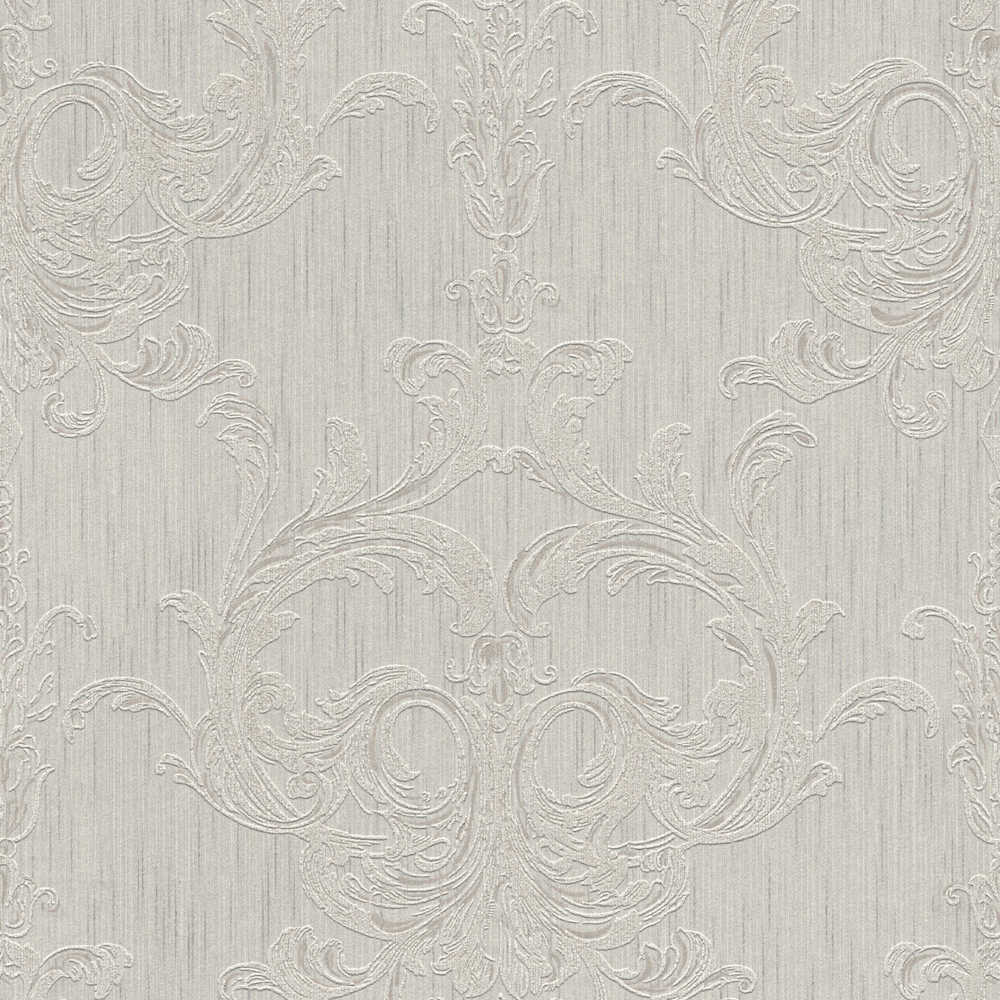 Tessuto 2 - Classic Damask Flock textile wallpaper AS Creation Roll Light Grey  961967