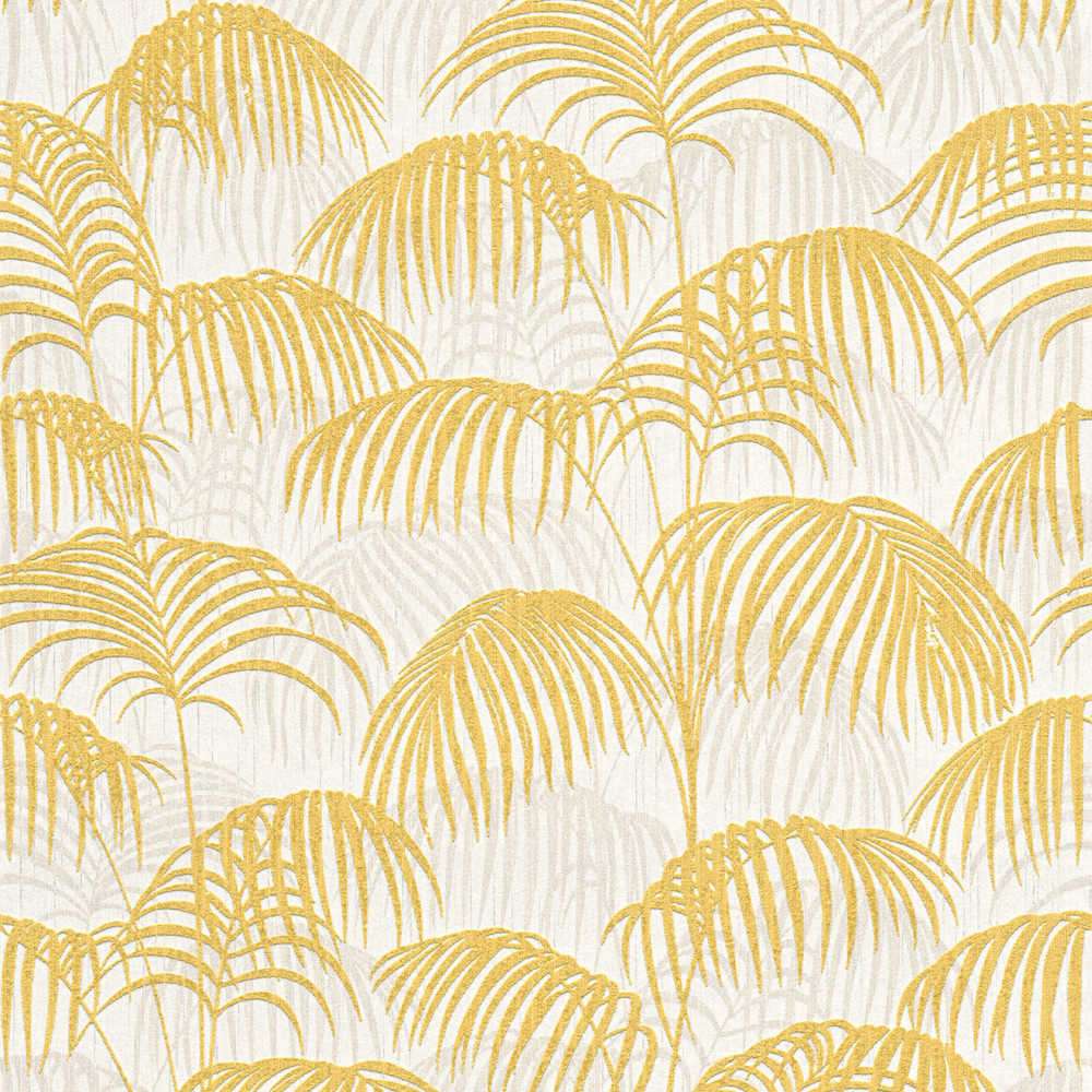 Tessuto 2 - Flocked Palms textile wallpaper AS Creation Roll Yellow  961982