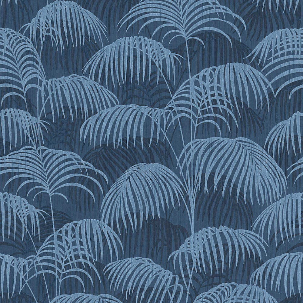 Tessuto 2 - Flocked Palms textile wallpaper AS Creation Roll Blue  961983