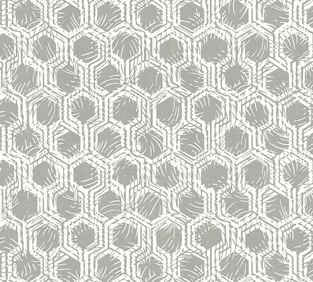 Alpha - Metallic Geo-Hex geometric wallpaper AS Creation Roll Silver  333271