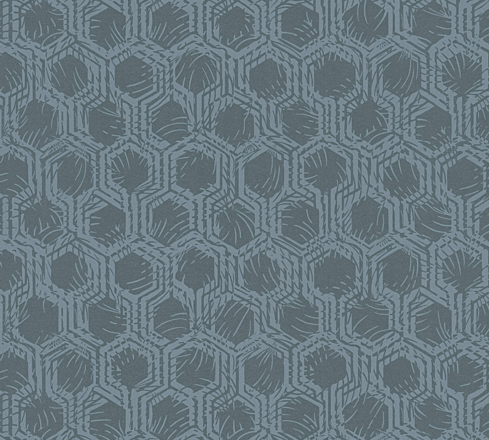 Alpha - Metallic Geo-Hex geometric wallpaper AS Creation Roll Blue  333274
