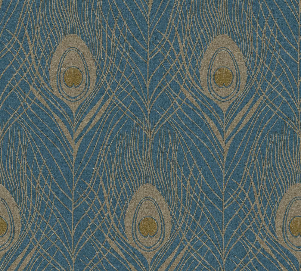 Absolutely Chic - Peacock Feather botanical wallpaper AS Creation Sample Blue  369712-S