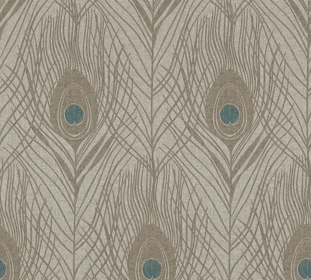 Absolutely Chic - Peacock Feather botanical wallpaper AS Creation Sample Light Grey  369716-S