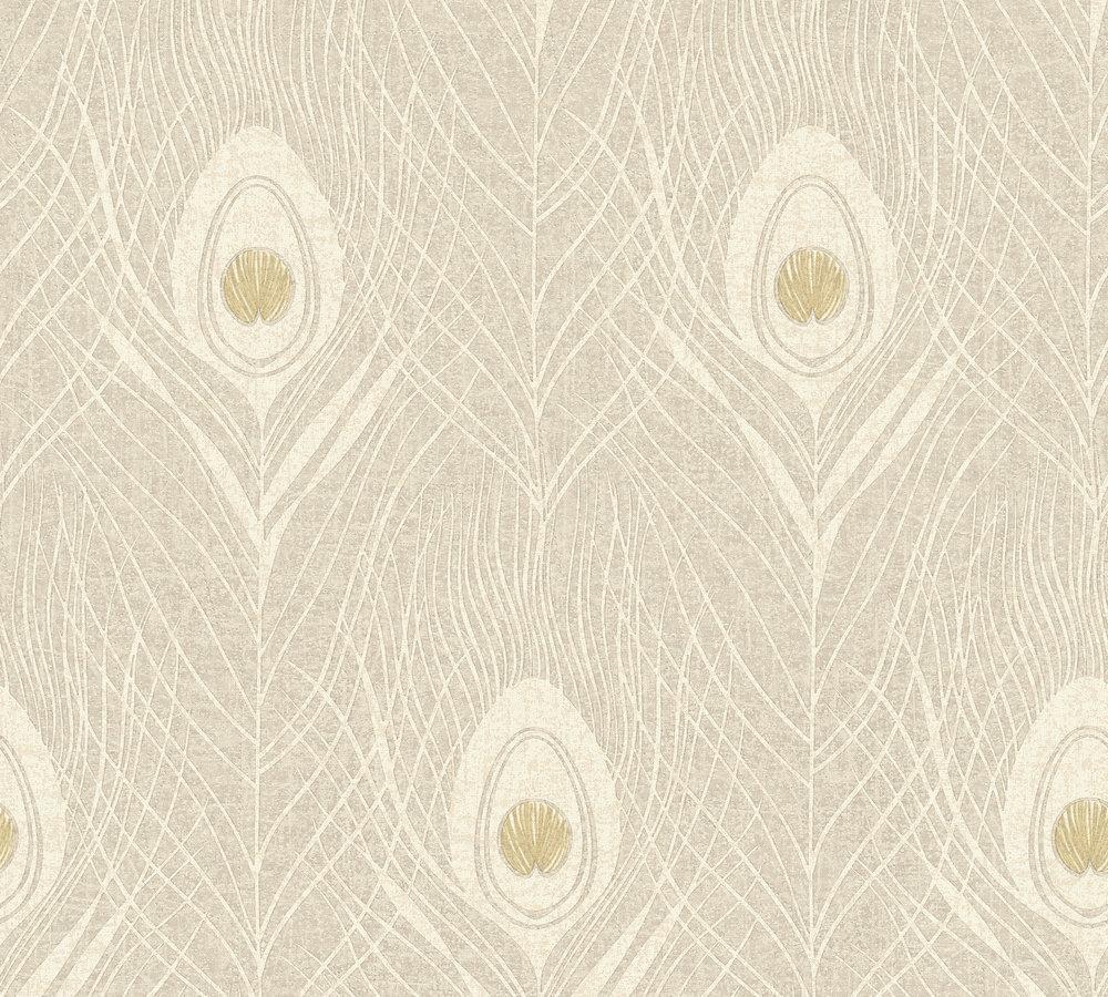 Absolutely Chic - Peacock Feather botanical wallpaper AS Creation Sample Beige  369717-S