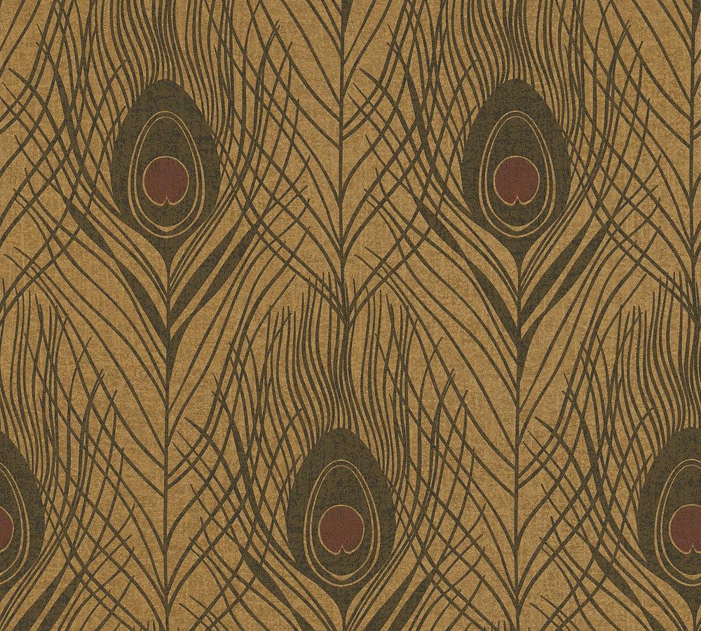 Absolutely Chic - Peacock Feather botanical wallpaper AS Creation Sample Dark  Yellow  369718-S