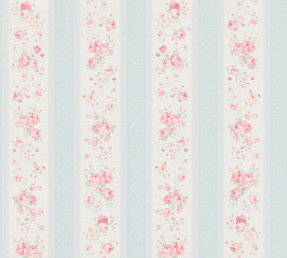 Maison Charme - Stripes & Flowers stripe wallpaper AS Creation Roll Light Blue  390691