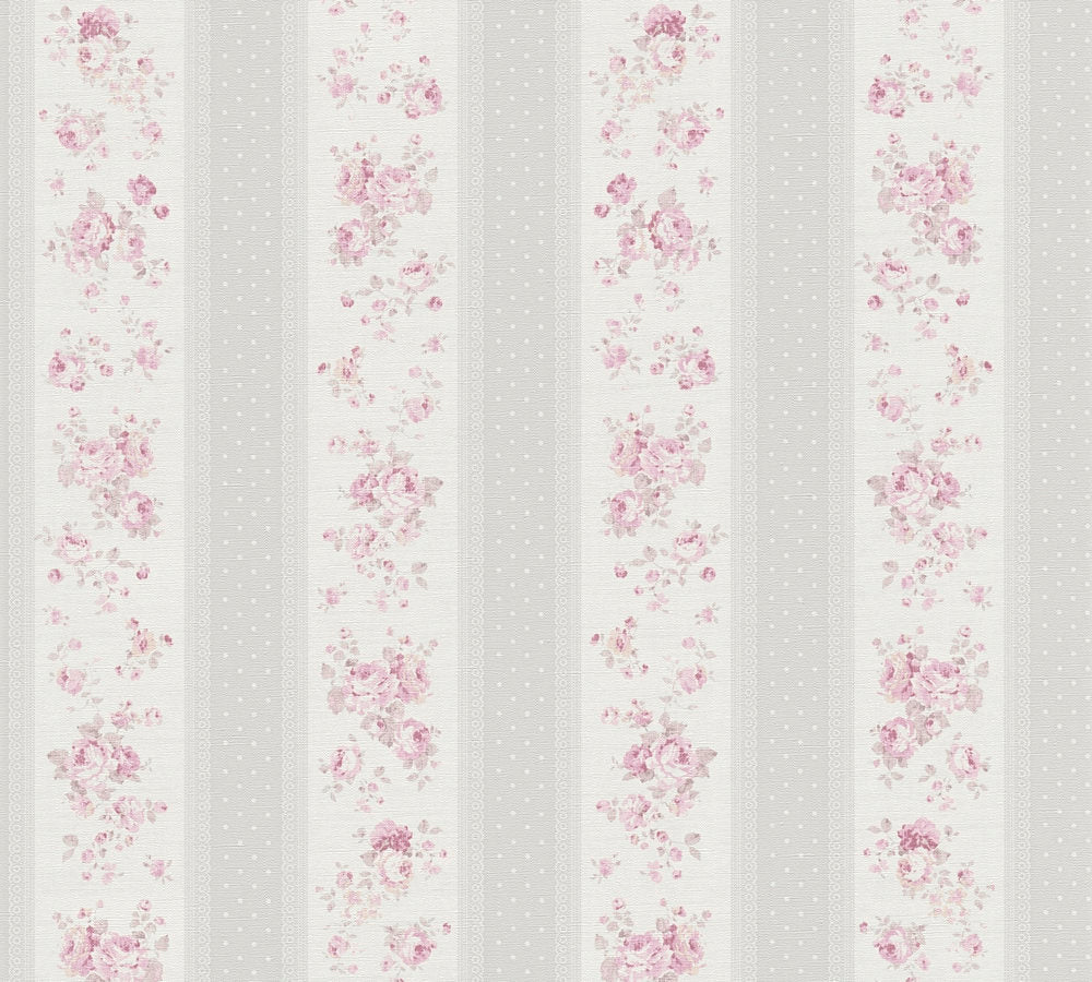 Maison Charme - Stripes & Flowers stripe wallpaper AS Creation Roll Light Grey  390692