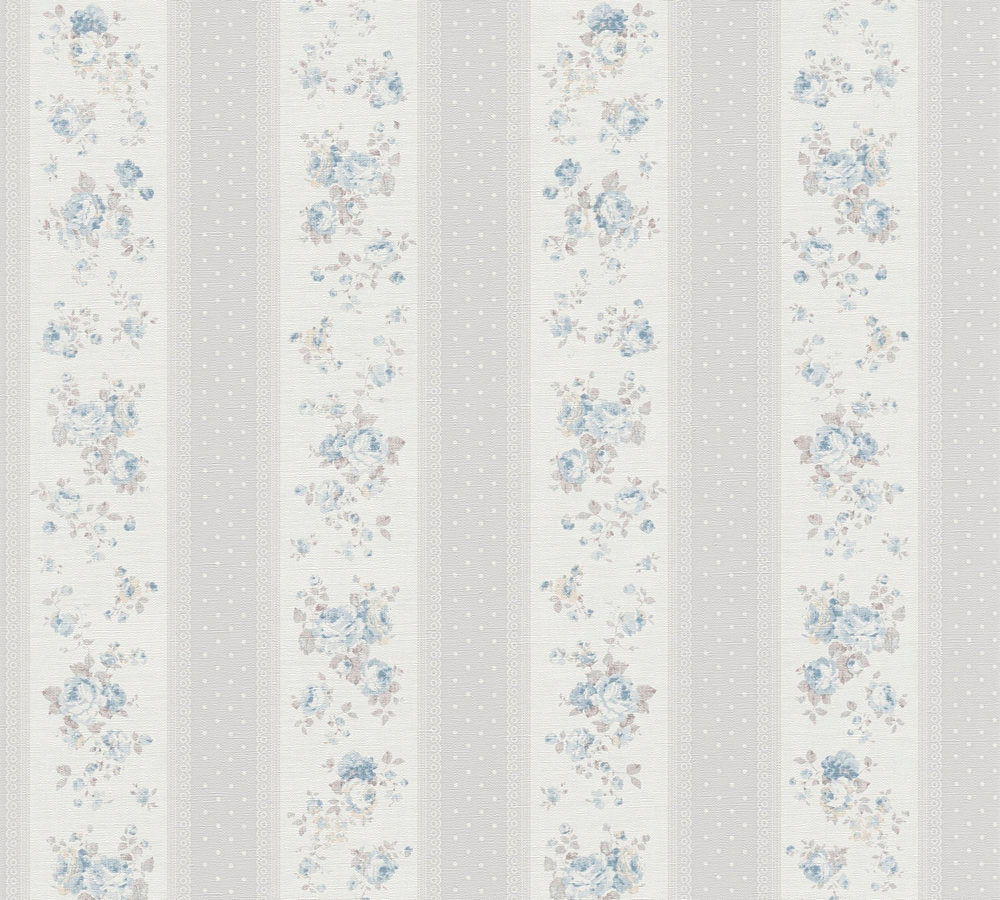 Maison Charme - Stripes & Flowers stripe wallpaper AS Creation Roll Light Cream  390693