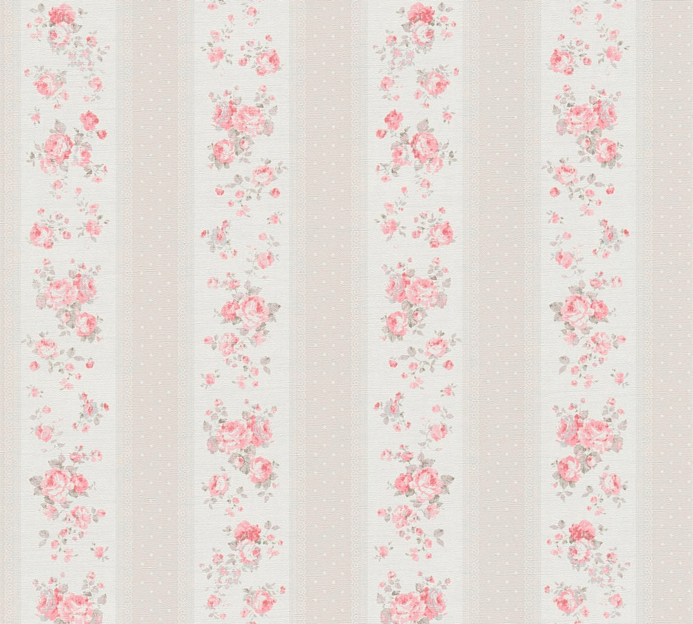 Maison Charme - Stripes & Flowers stripe wallpaper AS Creation Roll Light Taupe  390694