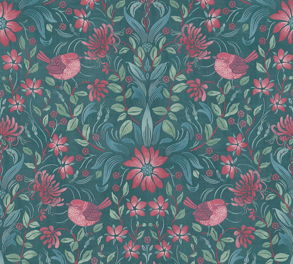 Maison Charme - Floral with Birds botanical wallpaper AS Creation Roll Dark Green  390754