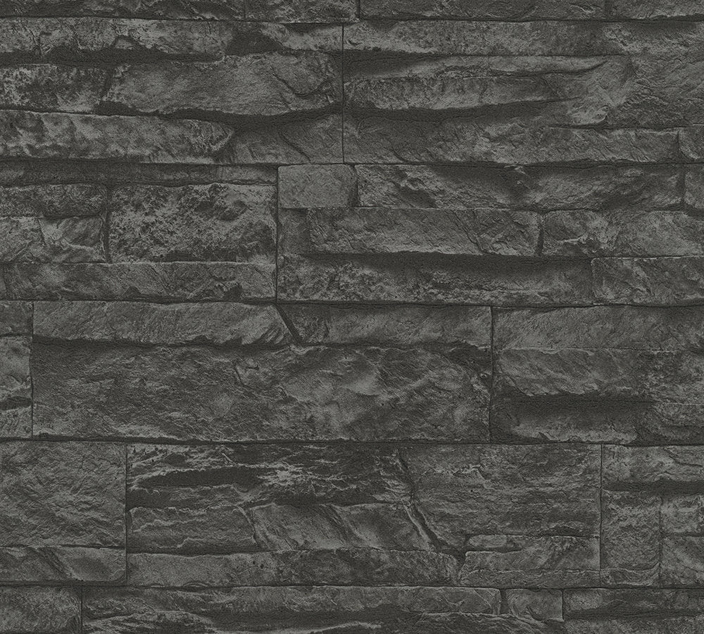 Industrial Elements - Stone Pattern industrial wallpaper AS Creation Roll Black  707123