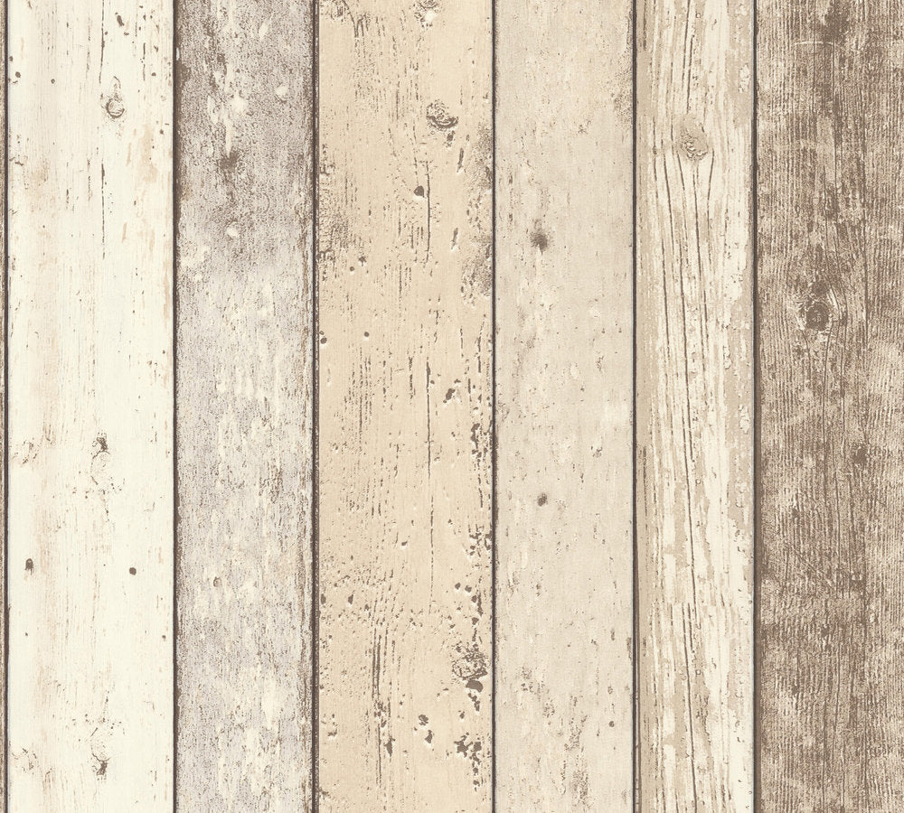 Industrial Elements - Timber Board industrial wallpaper AS Creation Roll Cream  895110