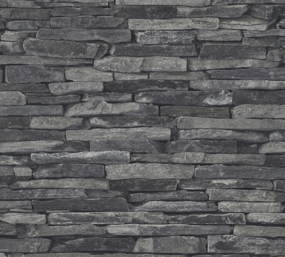 Industrial Elements - Slate Stone industrial wallpaper AS Creation Roll Charcoal  914224