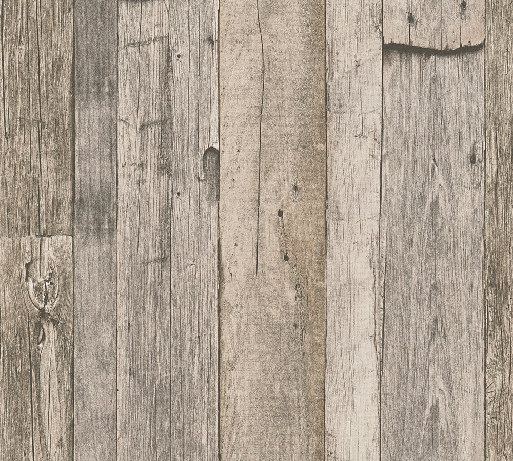 Industrial Elements - Aged Timber industrial wallpaper AS Creation Roll Taupe  959312