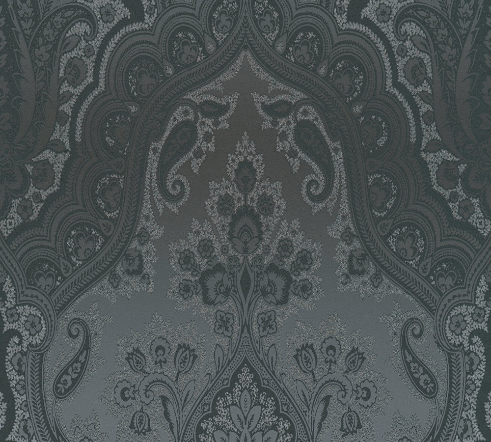 My Home My Spa - Boho Ombre Glamour damask wallpaper AS Creation Roll Black  387085