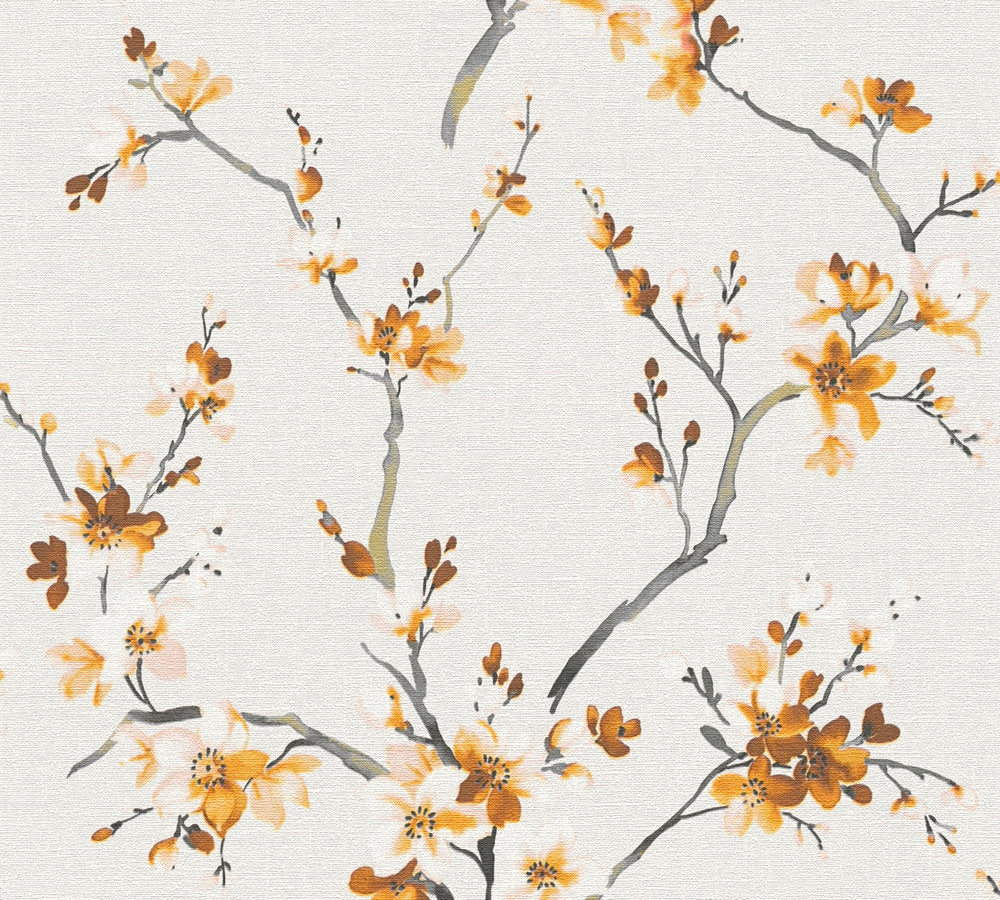 Desert Lodge - Cherry Blossom botanical wallpaper AS Creation Roll White  385202