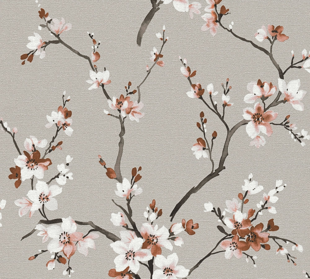 Desert Lodge - Cherry Blossom botanical wallpaper AS Creation Roll Grey  385204
