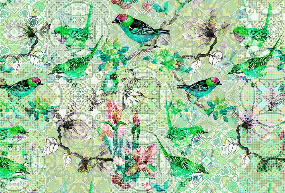 Walls By Patel - Mosaic Birds digital print AS Creation Green   110246