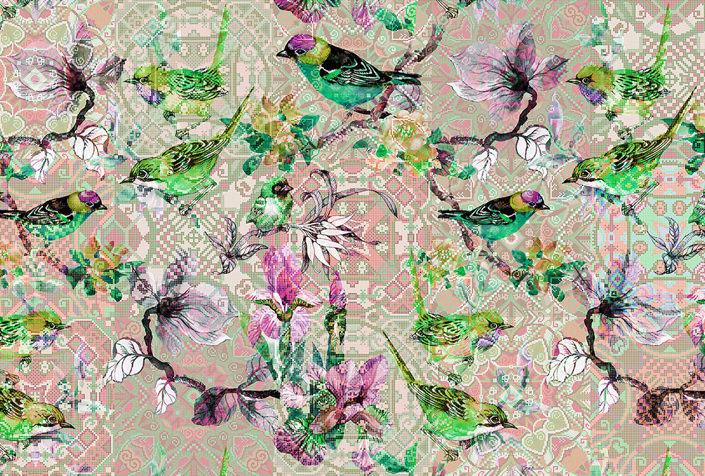 Walls By Patel - Mosaic Birds digital print AS Creation Pink   110251