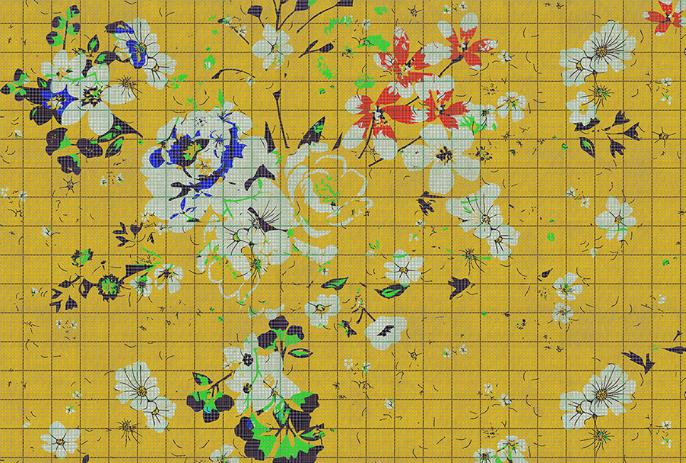 Walls by Patel 2 - Flower Plaid digital print AS Creation Yellow   113822