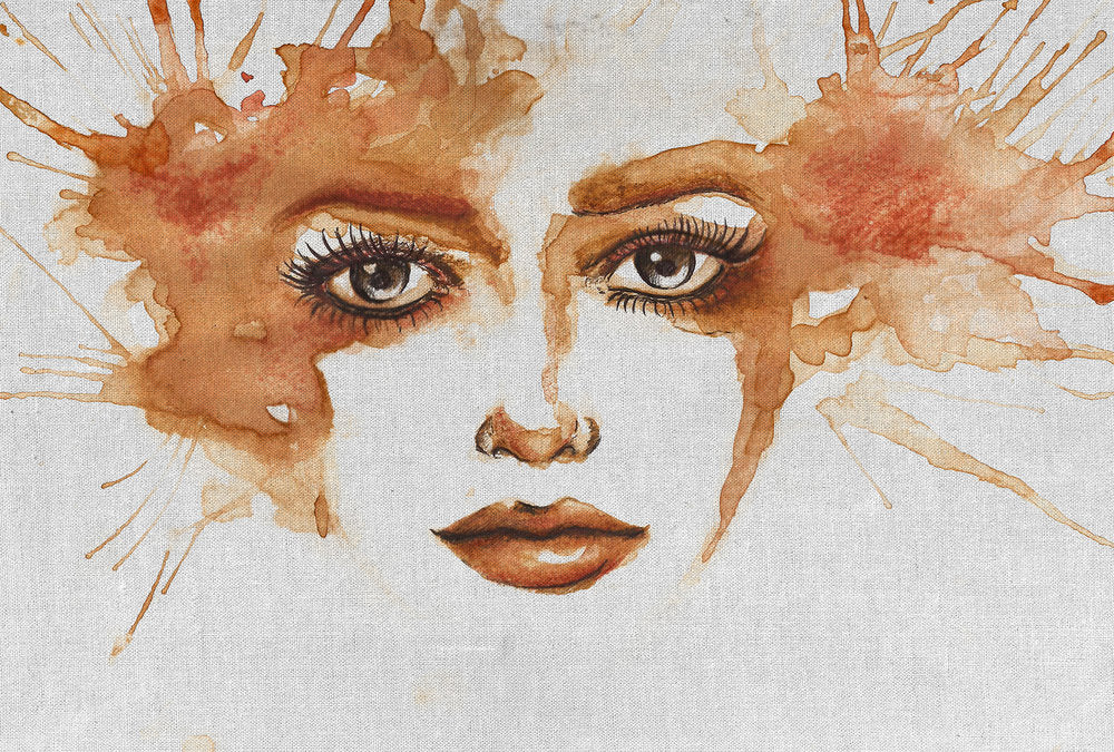 ARTist - Watercolour Face digital print AS Creation Orange   120189