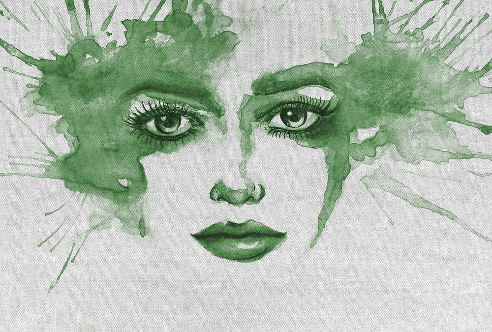 ARTist - Watercolour Face digital print AS Creation Green   120193