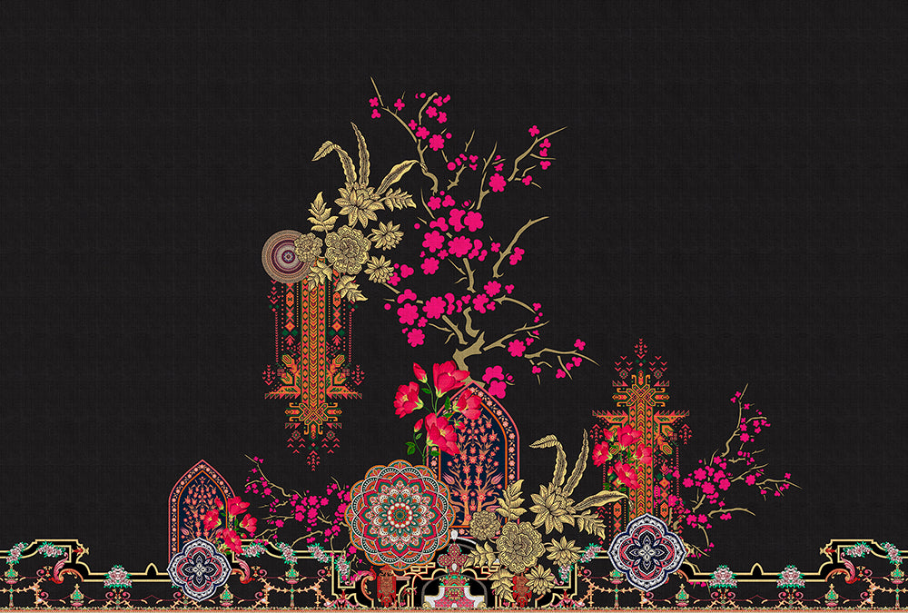 Walls by Patel 3 - Oriental Tropical Garden digital print AS Creation Black-Pink   DD121840