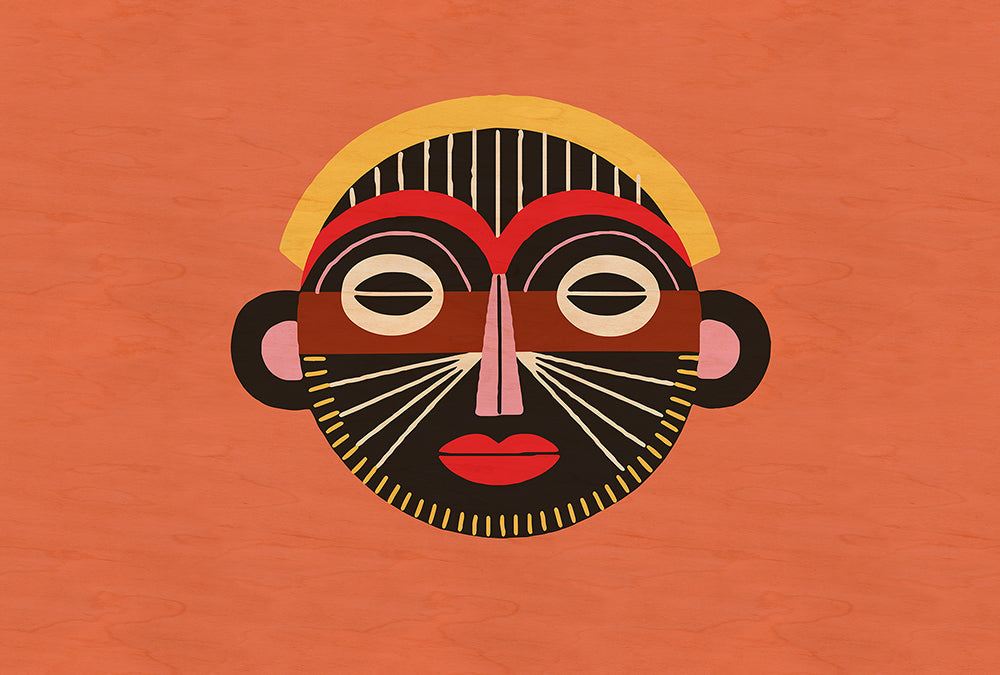 Walls by Patel 3 - Overseas Tribal Mask digital print AS Creation Orange   DD121936