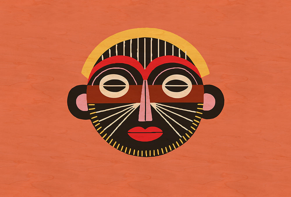 Walls by Patel 3 - Overseas Tribal Mask digital print AS Creation Orange   DD121936