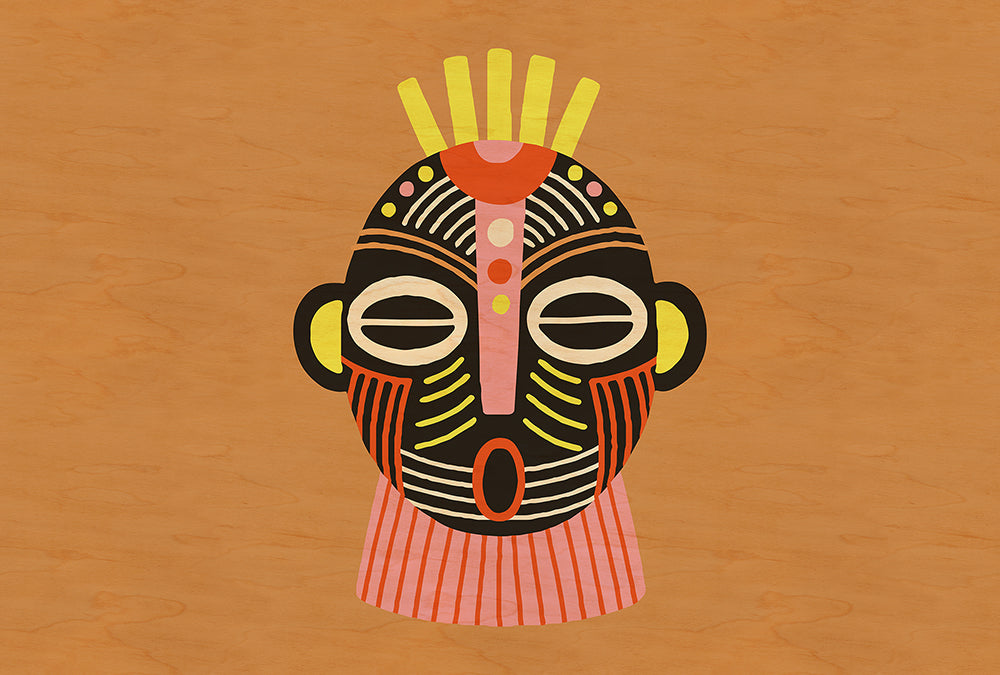 Walls by Patel 3 - Overseas West African Mask digital print AS Creation Yellow   DD121944