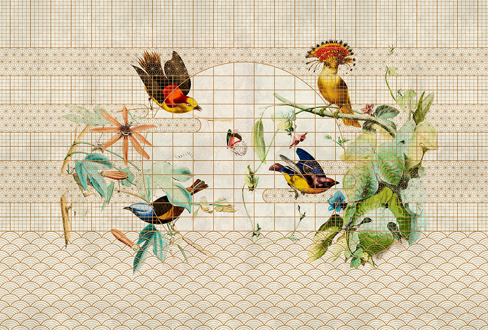 Walls by Patel 3 - Aviary Birds & Butterflies digital print AS Creation Beige   DD122428