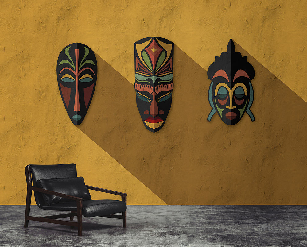 Walls by Patel 3 - Zulu Masks Yellow digital print AS Creation    