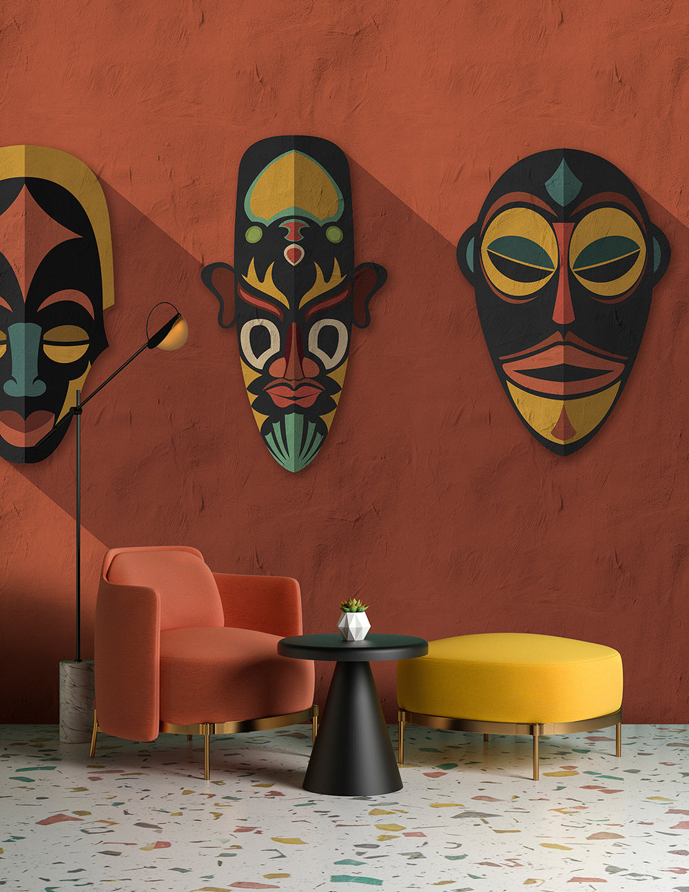 Walls by Patel 3 - Zulu Masks Orange digital print AS Creation    