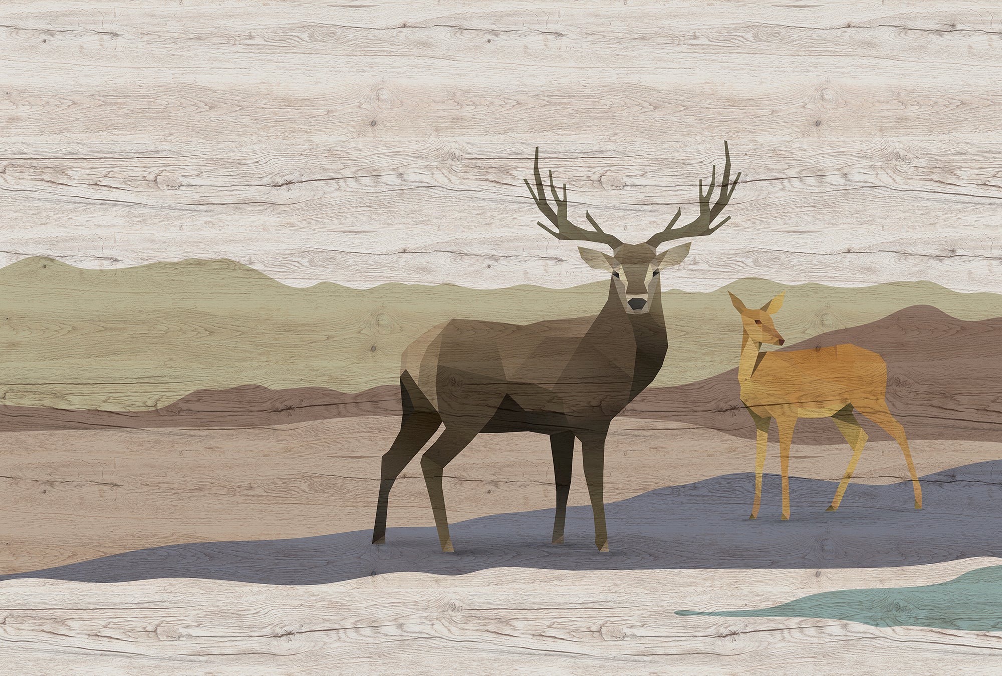 Walls by Patel 3 - Yukon Deer digital print AS Creation Beige   DD122896