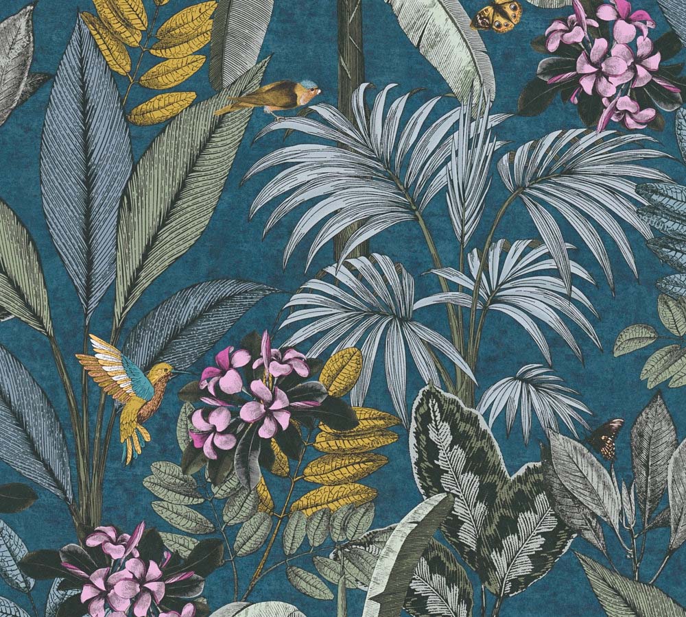 Pint Walls - Flora botanical wallpaper AS Creation Roll Blue  387383