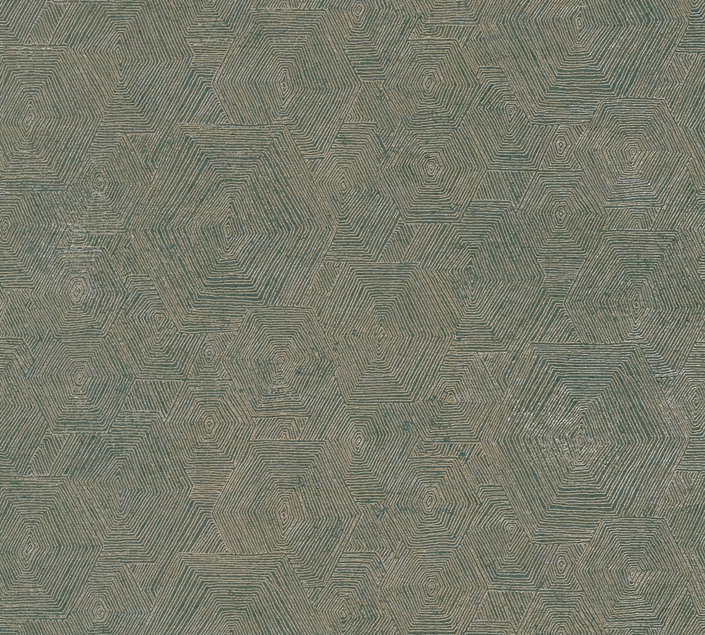 My Home My Spa - Geo Linen geometric wallpaper AS Creation Roll Green  386984