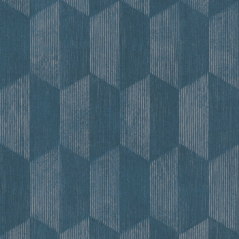 Geo Effect - Hatched Trapezoids geometric wallpaper AS Creation Roll Blue  385921