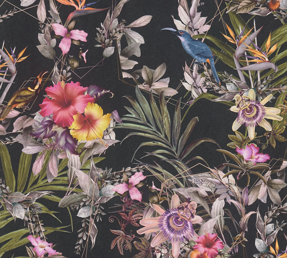 Dream Flowery - Hibiscus botanical wallpaper AS Creation Roll Black  381781