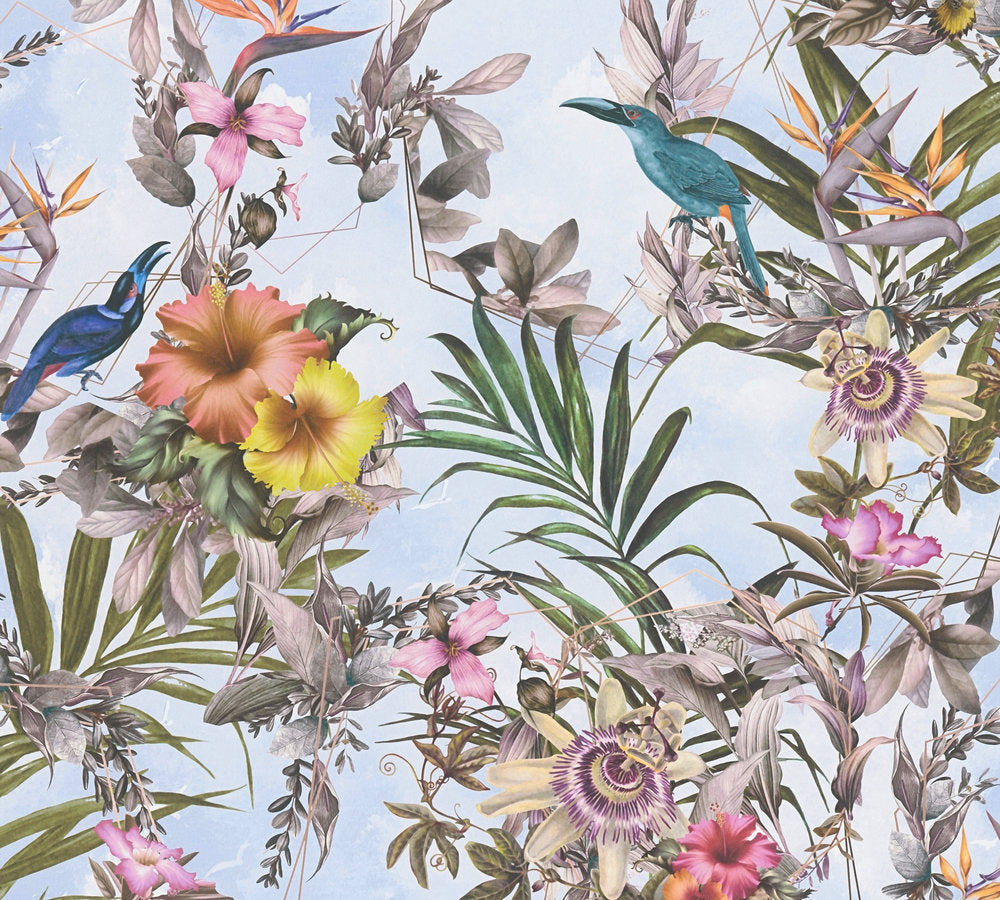 Dream Flowery - Hibiscus botanical wallpaper AS Creation Roll Blue  381784